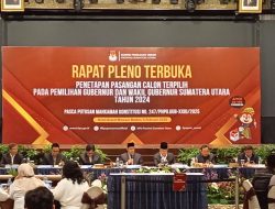 KPU Provinsi Sumut Laksanakan Rapat Pleno Terbuka Tentang Penetapan pasangan calon terpilih Gubernur Dan Wakil Gubernur Sumatera Utara Tahun 2024